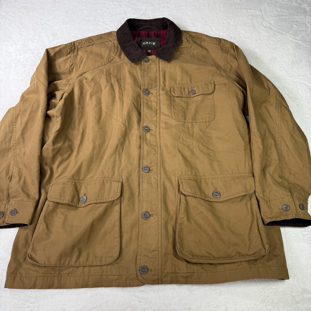 Orvis Jacket Canvas Barn Chore Coat Quilt Lined Men 2XL Tan Corduroy Collar
